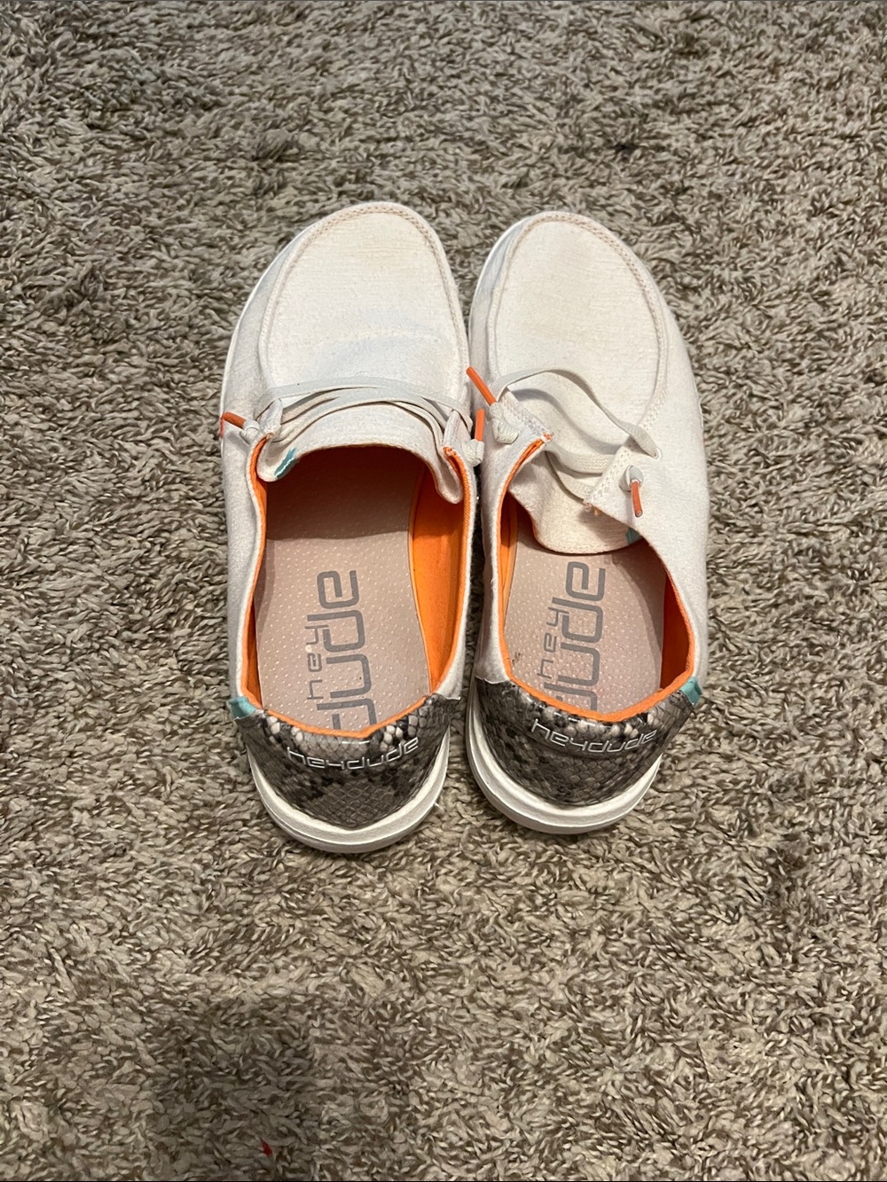 Hey Dude White & snake skin heel womens Slip-On Sneakers